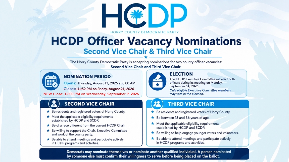 HCDP Accepting Nominations for Second and Third Vice Chair